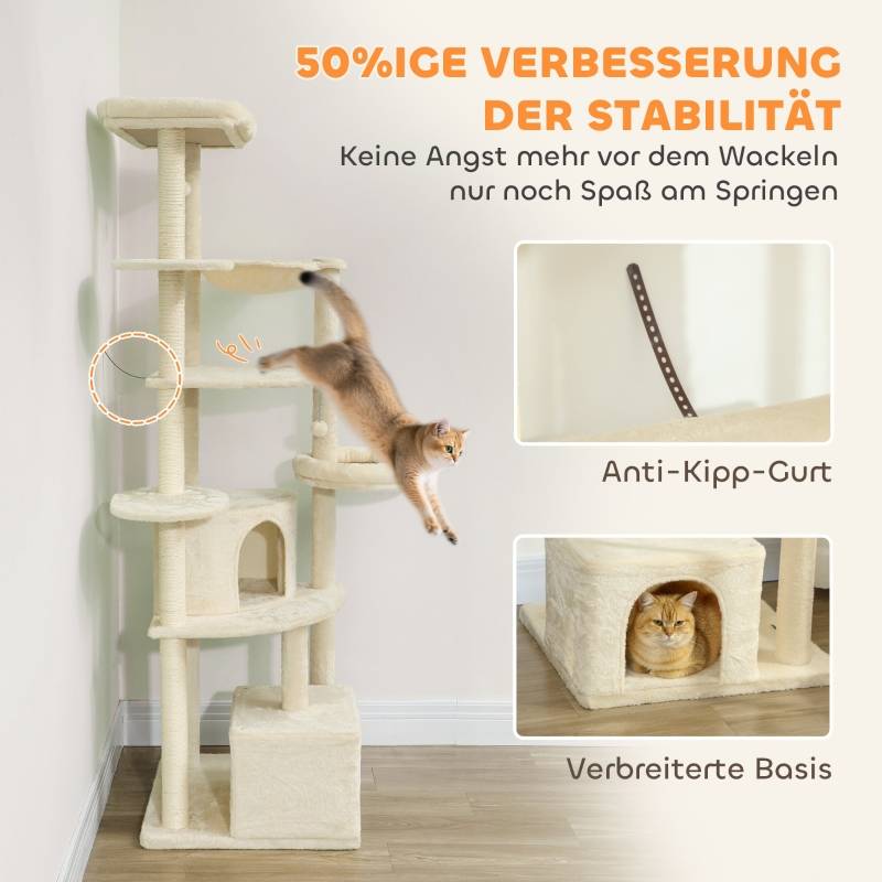 Arbre à Chat XXL 200cm Sisal Naturel Hamac 2 Cabanes Multi-Niveaux Beige - ComfortXL Outdoor Living - Image 8