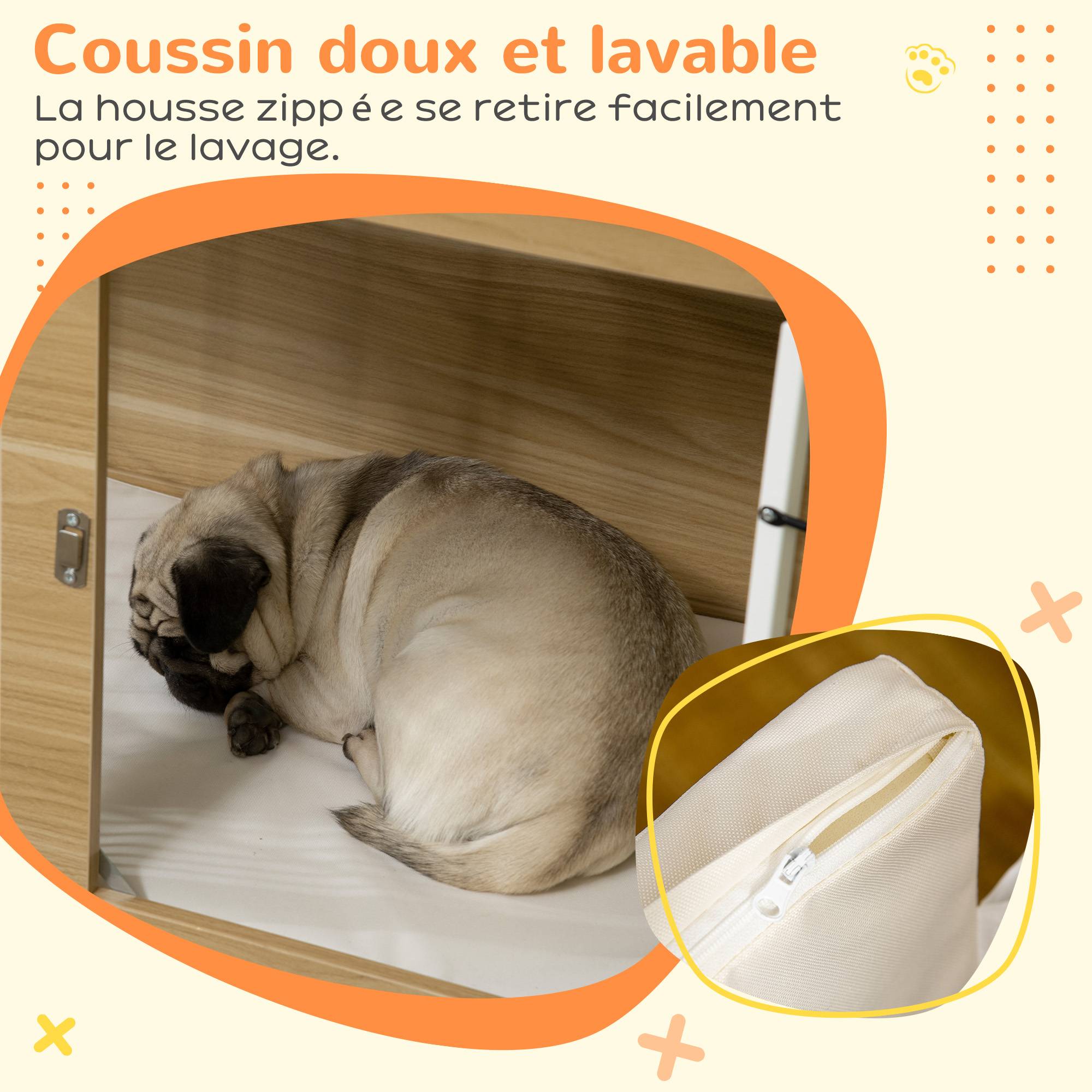 Cage d'intérieur acier et bois pour grand chien avec plateau et coussin 90x58x65cm chêne - ComfortXL Outdoor Living - Image 10