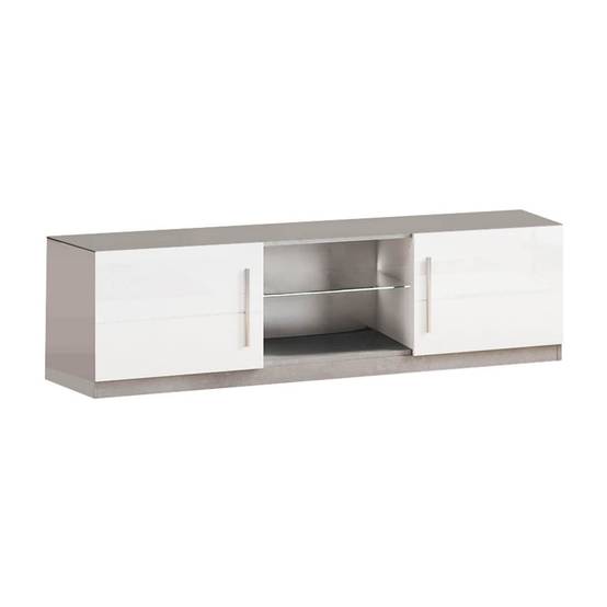 Meuble TV 2 Portes Moderne Laqué Blanc et Marbre avec Leds - CLARK - Image 1