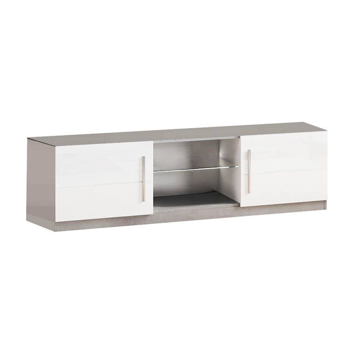 Meuble TV 2 Portes Moderne Laqué Blanc et Marbre avec Leds - CLARK - Imagen 1