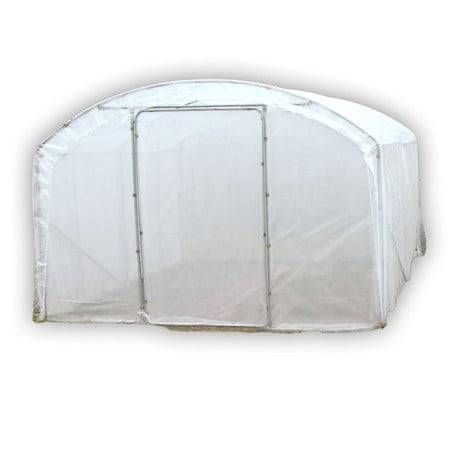 Plastidis - Serre tunnel Deschamps pieds droits larg 4 m pas à 2 m, L 8 m, type 200 microns diffusante Lumisol , Façade 2 portes simples, Supp - Imagen 1