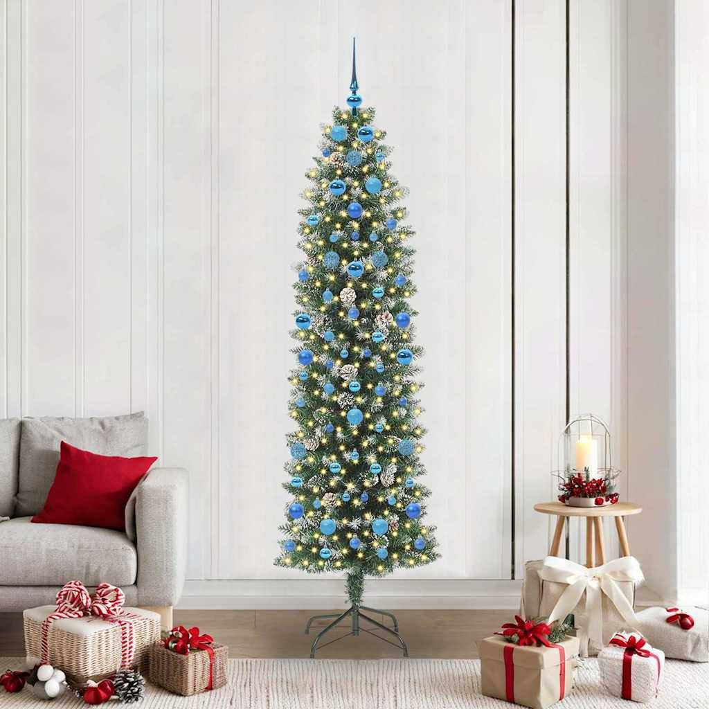 ComfortXL - Sapin de Noël 210 cm Slim Enneigé, 300 LED Intégrées et Décorations Fournies – ComfortXL Outdoor Living - Image 1