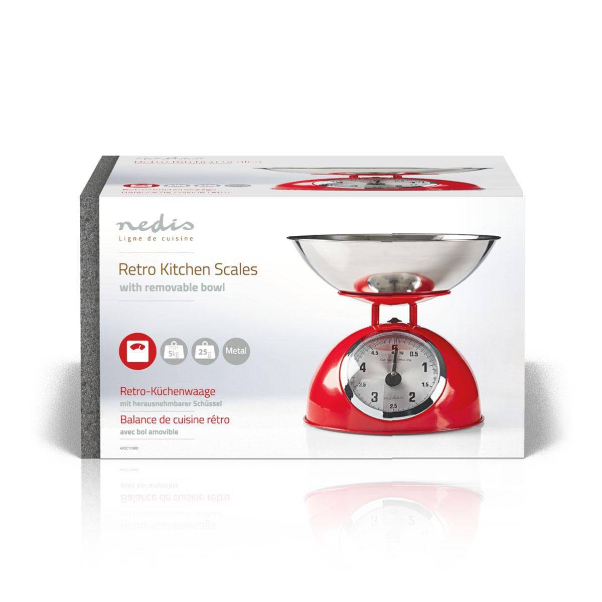 Balance de cuisine Retro Rouge Analogique Bol amovible acier 5kg Fonction Tare NEDIS - Imagen 3
