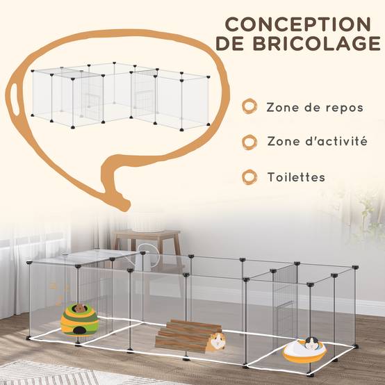 Enclos lapin acier résine rongeur intérieur parc modulable 175x70x45cm blanc - ComfortXL Outdoor Living - Image 7