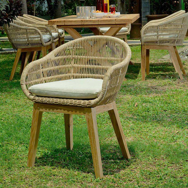 Fauteuil en résine tressée naturel Lounge avec coussin - Gecko Jardin - Imagen 1