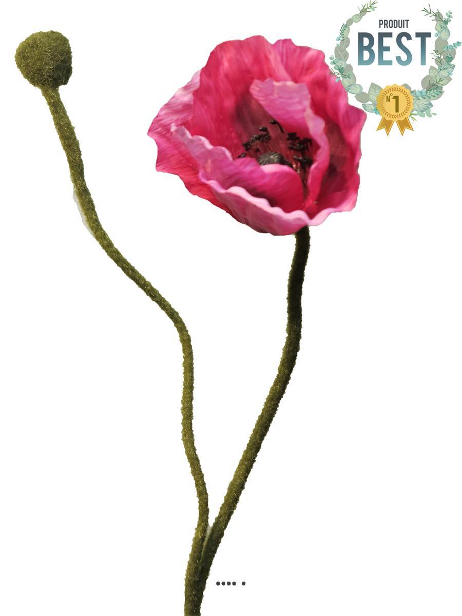 Artificielles - Pavot factice H60cm 1 fleur & 1 bouton jolie fleur Rose fushia - BEST - couleur: Rose fushia 730 - Imagen 1