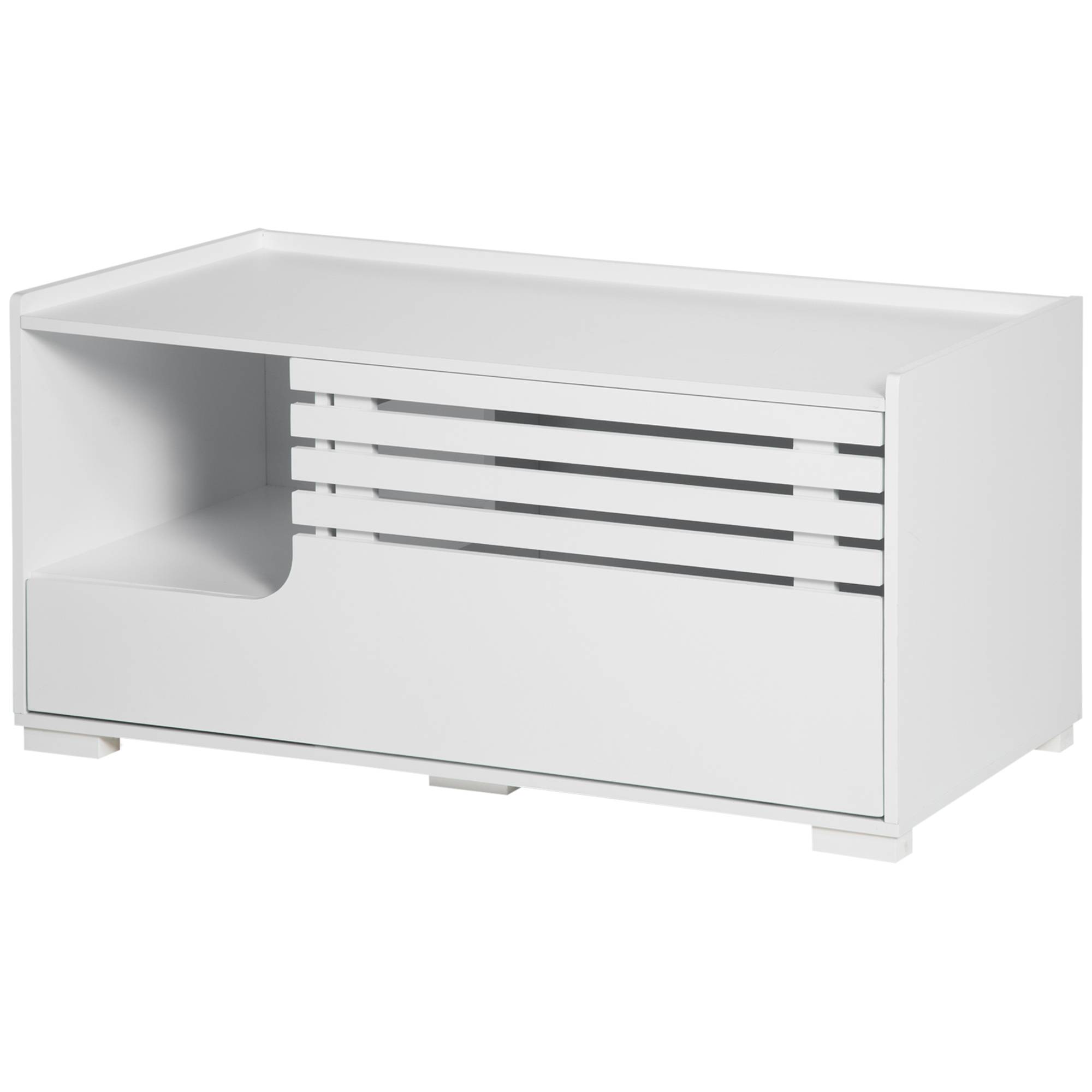 Sans Marque - Meuble pour chat à 2 étagères, design 2 en 1, porte magnétique, blanc - Image 2
