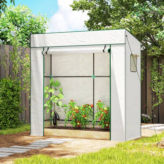 Serre Adossée de Jardin Acier et Bâche PE Renforcée pour Mur et Balcon 196x77x197 cm Blanc - ComfortXL Outdoor Living - Image 10