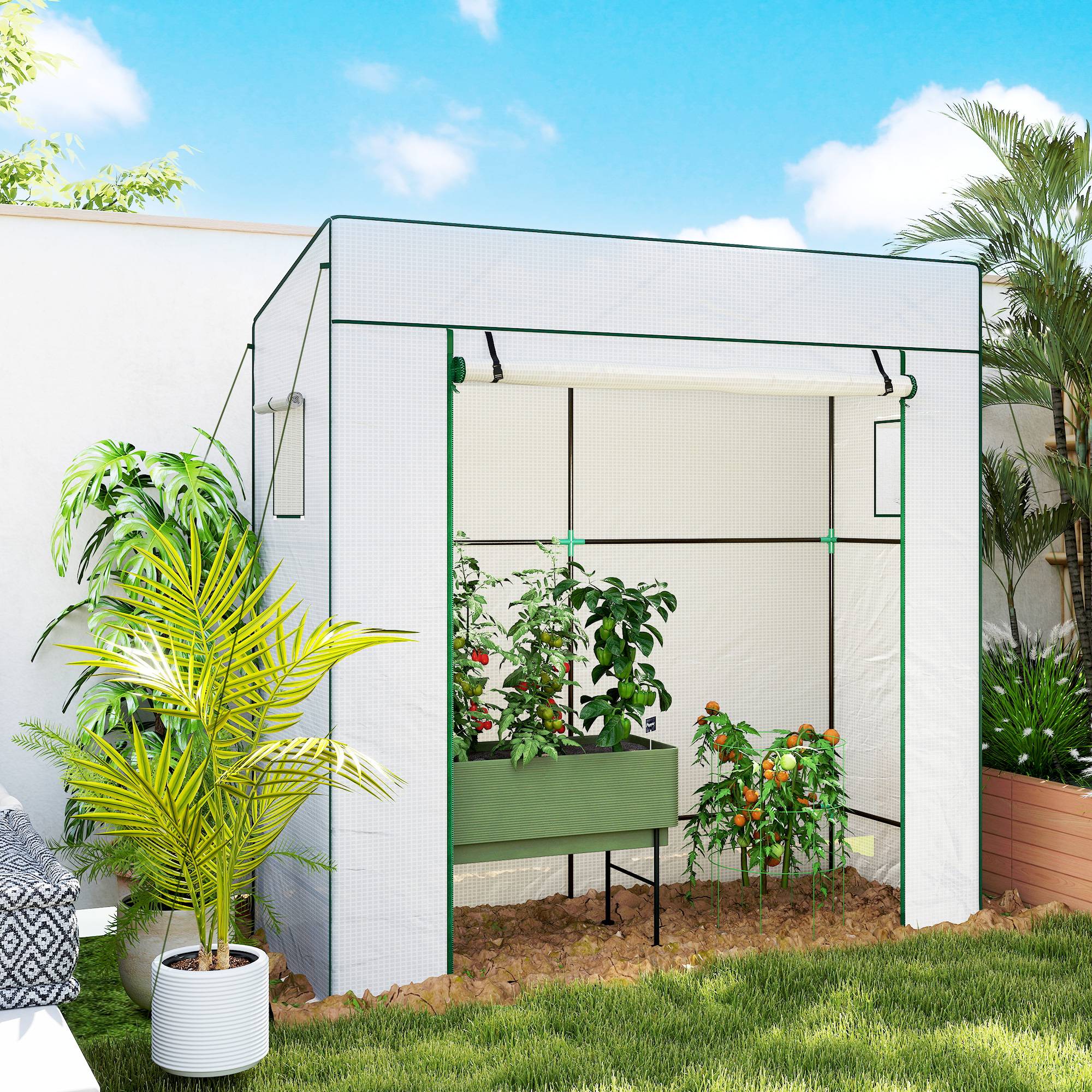 Serre Adossée de Jardin Acier et Bâche PE Renforcée pour Mur et Balcon 196x77x197 cm Blanc - ComfortXL Outdoor Living - Image 4