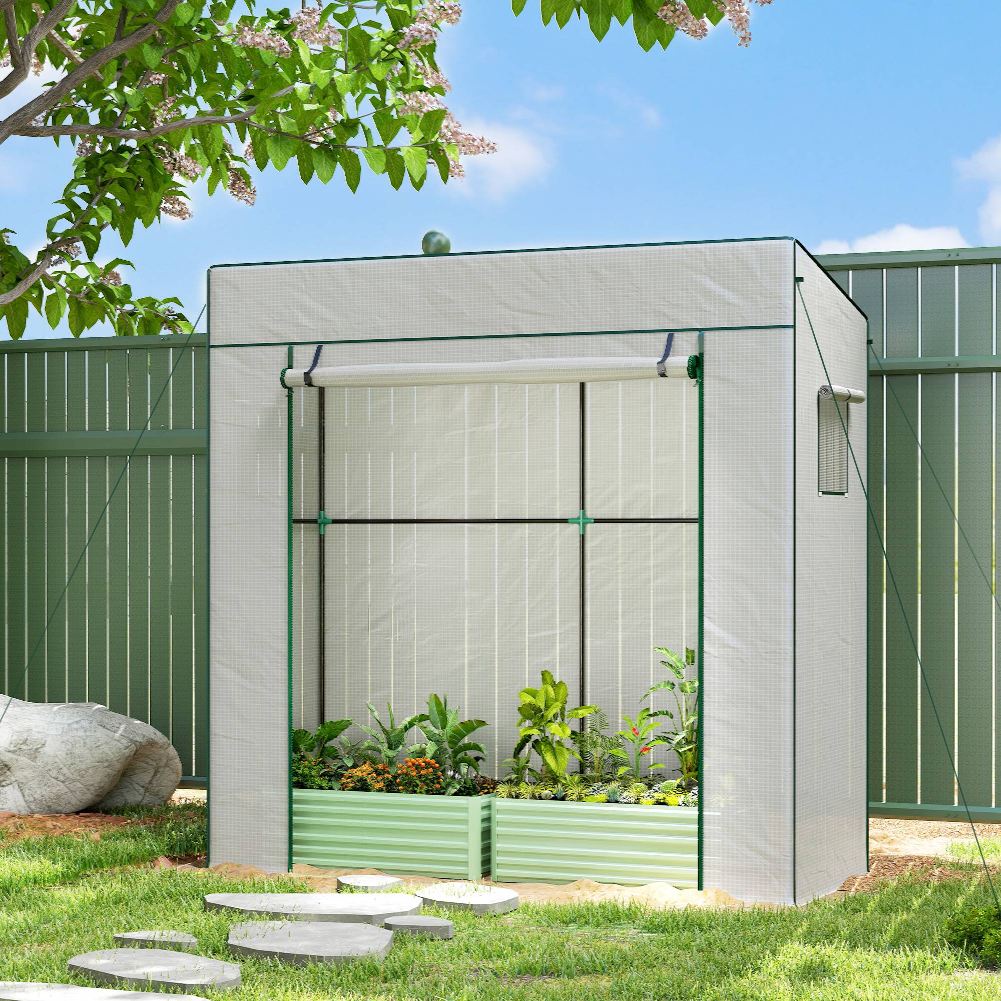 Serre Adossée de Jardin Acier et Bâche PE Renforcée pour Mur et Balcon 196x77x197 cm Blanc - ComfortXL Outdoor Living - Image 3