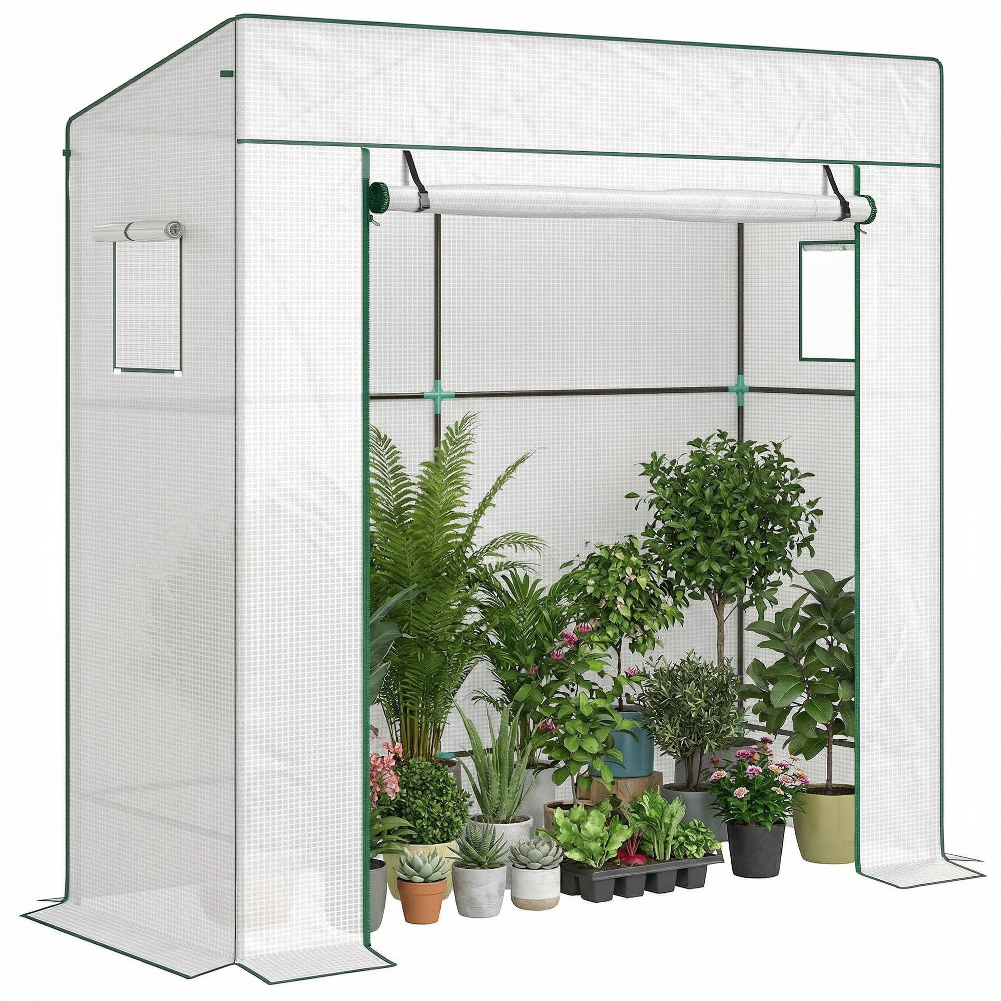 Serre Adossée de Jardin Acier et Bâche PE Renforcée pour Mur et Balcon 196x77x197 cm Blanc - ComfortXL Outdoor Living - Image 1