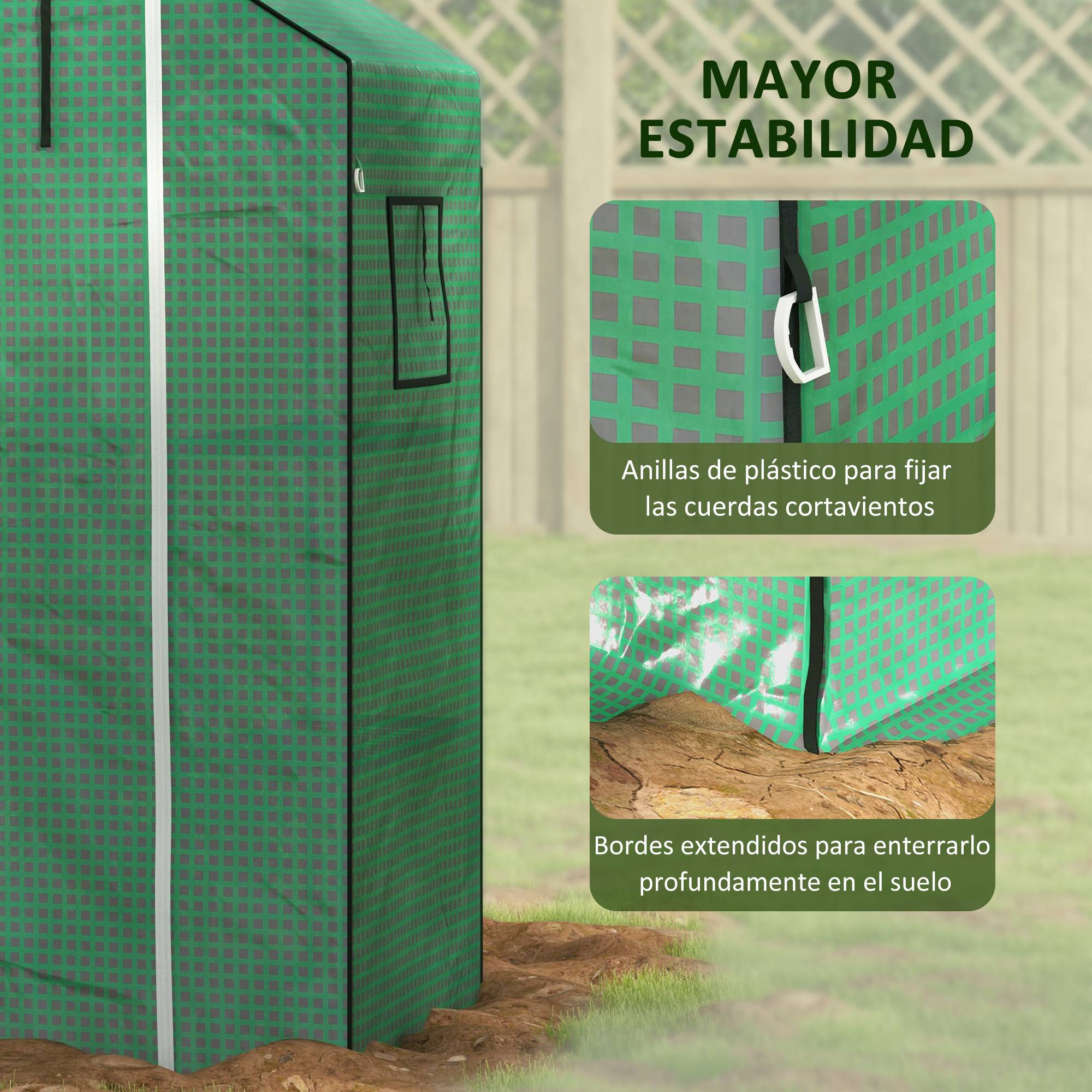 Bâche de rechange pour serre 140 x 73 x 190 cm avec porte et fenêtre zippées, protection anti-UV pour les plantes, verte - Image 9