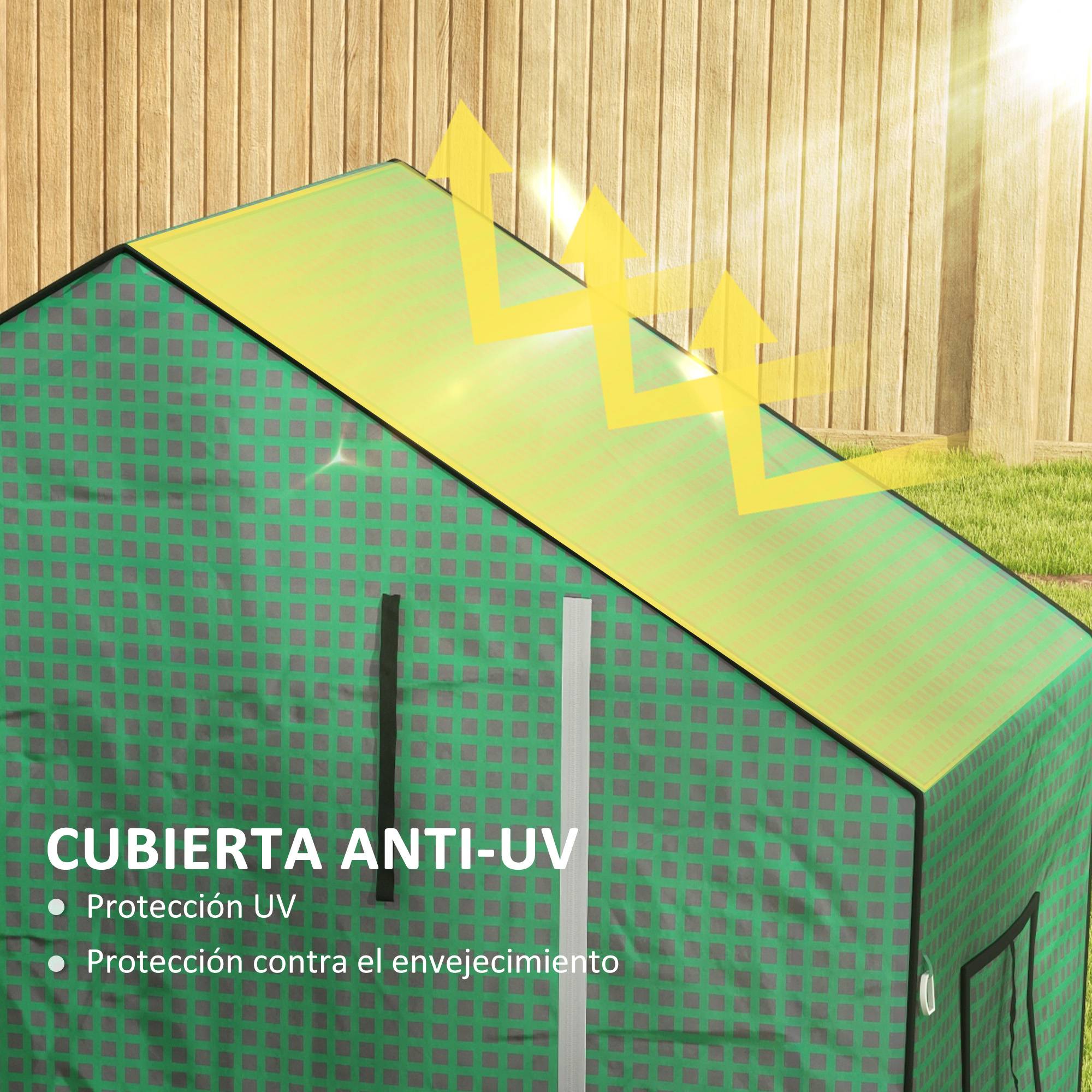 Bâche de rechange pour serre 140 x 73 x 190 cm avec porte et fenêtre zippées, protection anti-UV pour les plantes, verte - Image 7