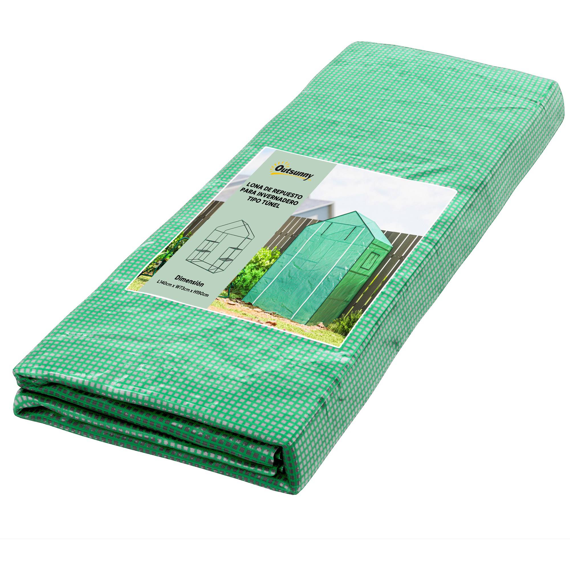 Bâche de rechange pour serre 140 x 73 x 190 cm avec porte et fenêtre zippées, protection anti-UV pour les plantes, verte - Image 1
