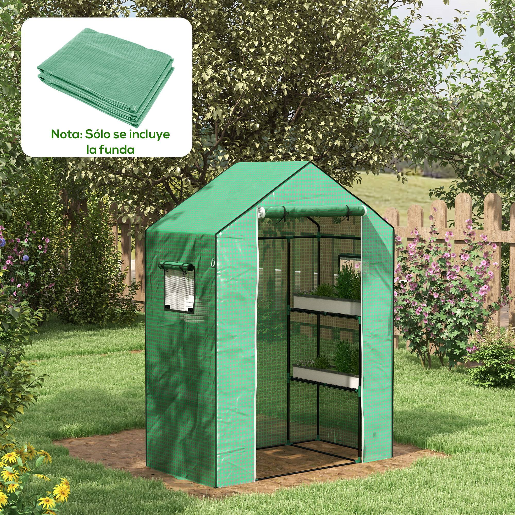 Bâche de rechange pour serre 140 x 73 x 190 cm avec porte et fenêtre zippées, protection anti-UV pour les plantes, verte - Image 3