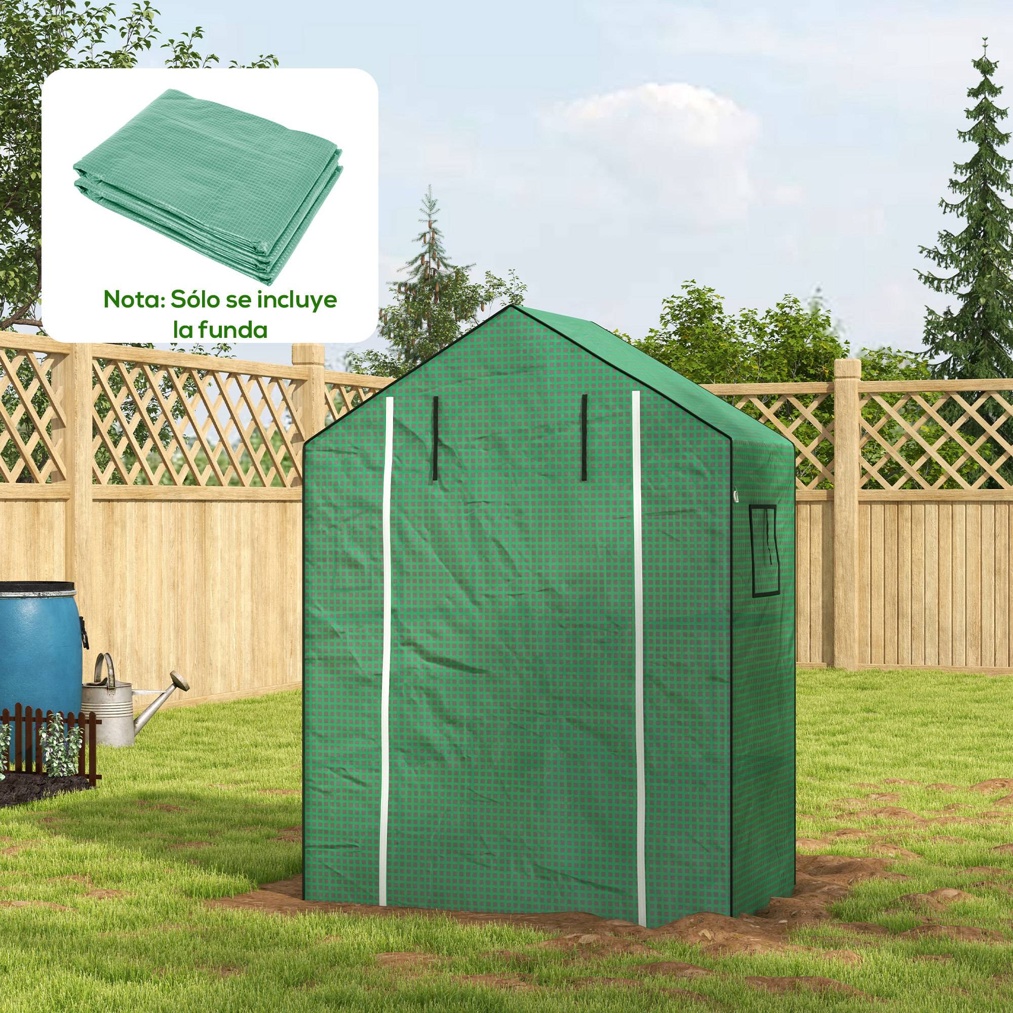 Bâche de rechange pour serre 140 x 73 x 190 cm avec porte et fenêtre zippées, protection anti-UV pour les plantes, verte - Image 4