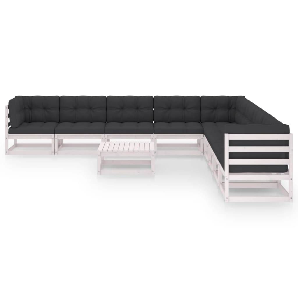 Helloshop26 - Salon de jardin meuble d'extérieur ensemble de mobilier 10 pièces avec coussins blanc bois de pin massif - Imagen 2