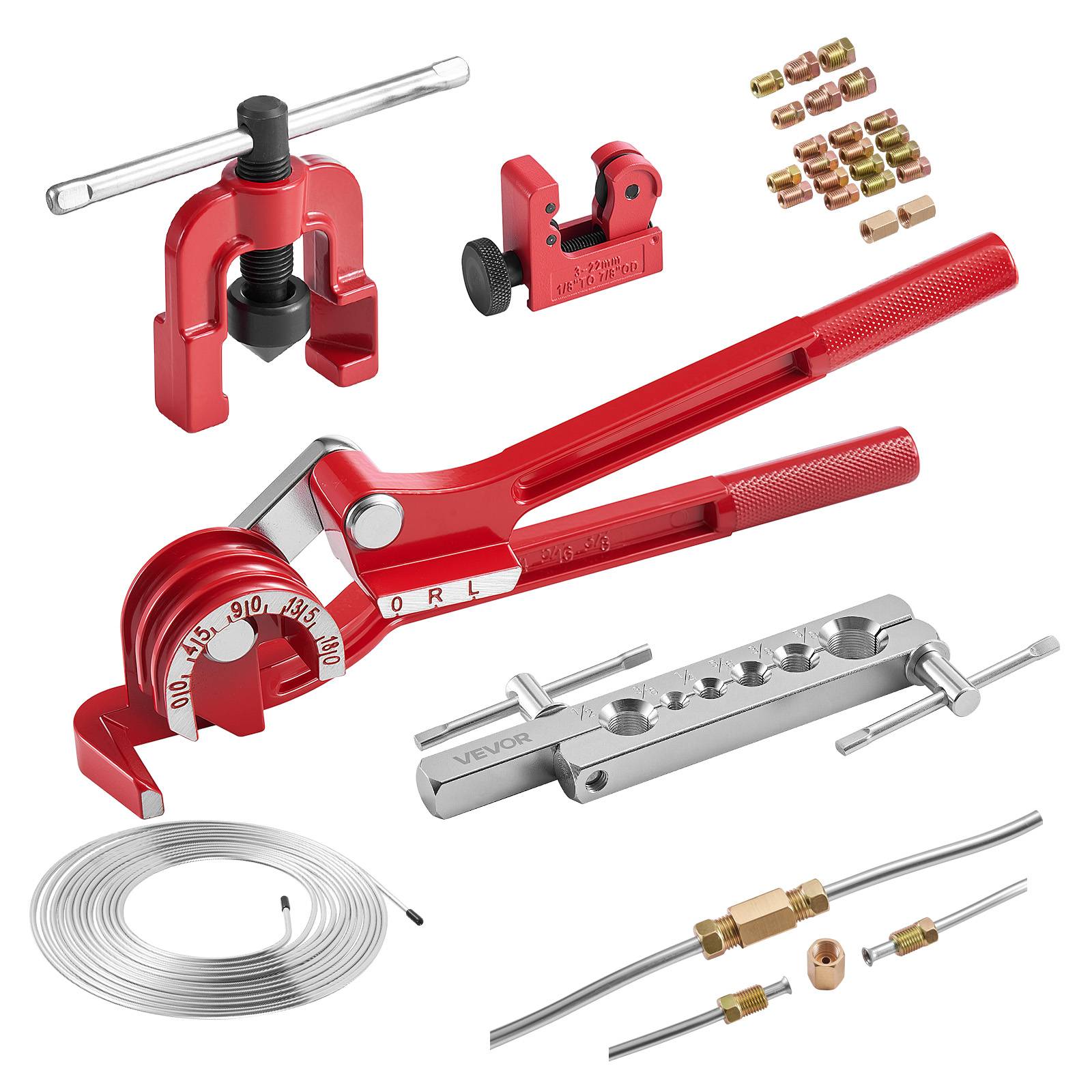 Vevor - VEVOR Kit évasement tuyaux freins 45° - conduite cuivre 7,6 m, cintreuse 3 en 1, coupe-tube, 22 raccords, acier durable. - Image 1