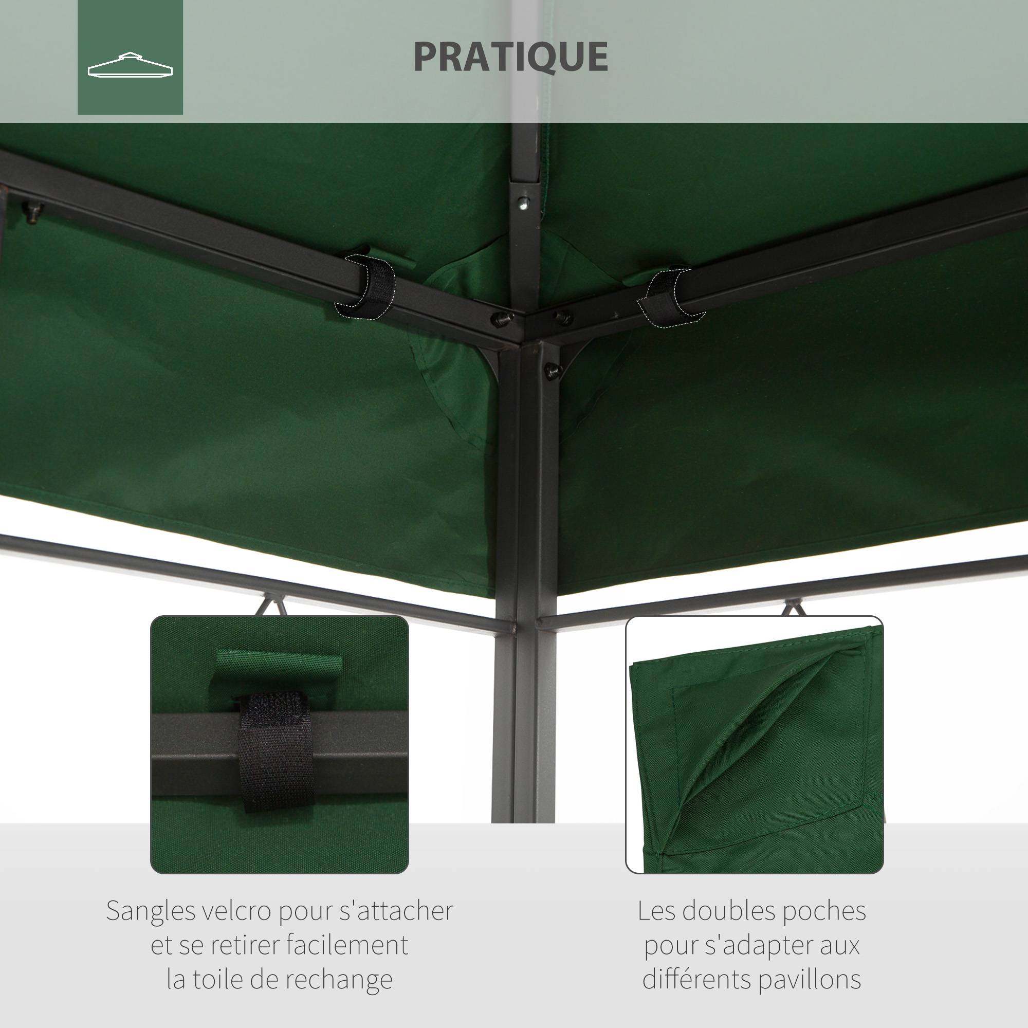 ComfortXL - Toile de toit rechange pavillon polyester extérieur cheminée aération 3x4m vert - ComfortXL Outdoor Living - Image 7