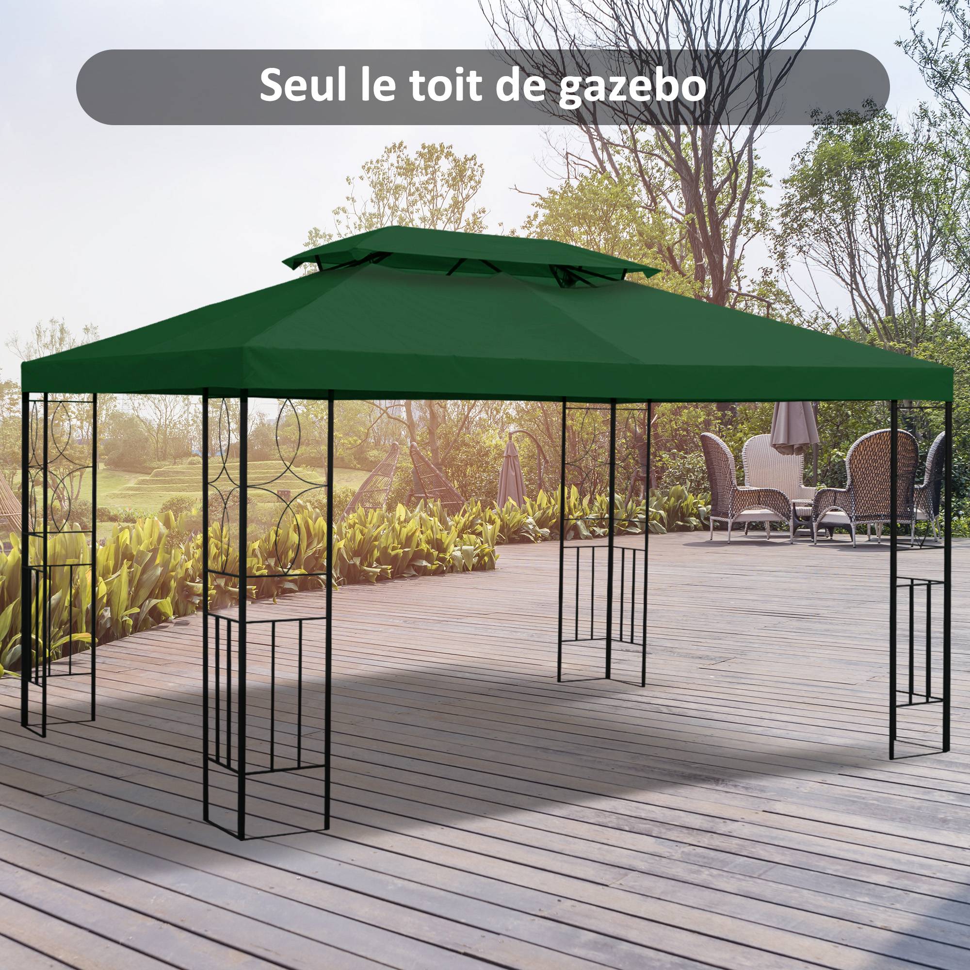 ComfortXL - Toile de toit rechange pavillon polyester extérieur cheminée aération 3x4m vert - ComfortXL Outdoor Living - Image 4