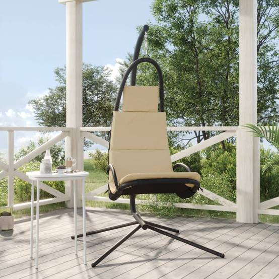 Chaise Balançoire Individuelle Jardin Structure Acier et Tissu Oxford Résistant avec Coussin Ergonomique Crème – ComfortXL Outdoor Living - Image 1