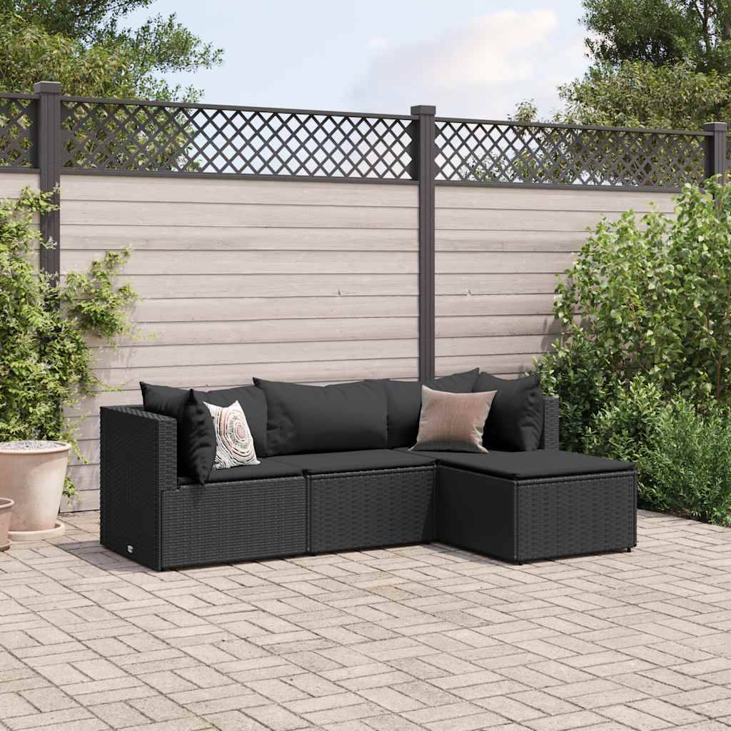 Ensemble salon d'extérieur 4 pcs résine tressée noire modulable avec pouf – ComfortXL Outdoor Living - Image 1