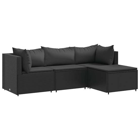 Ensemble salon d'extérieur 4 pcs résine tressée noire modulable avec pouf – ComfortXL Outdoor Living - Image 2