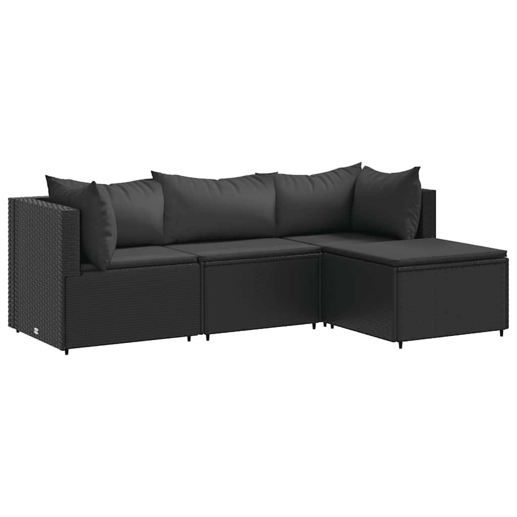 Ensemble salon d'extérieur 4 pcs résine tressée noire modulable avec pouf – ComfortXL Outdoor Living - Image 2