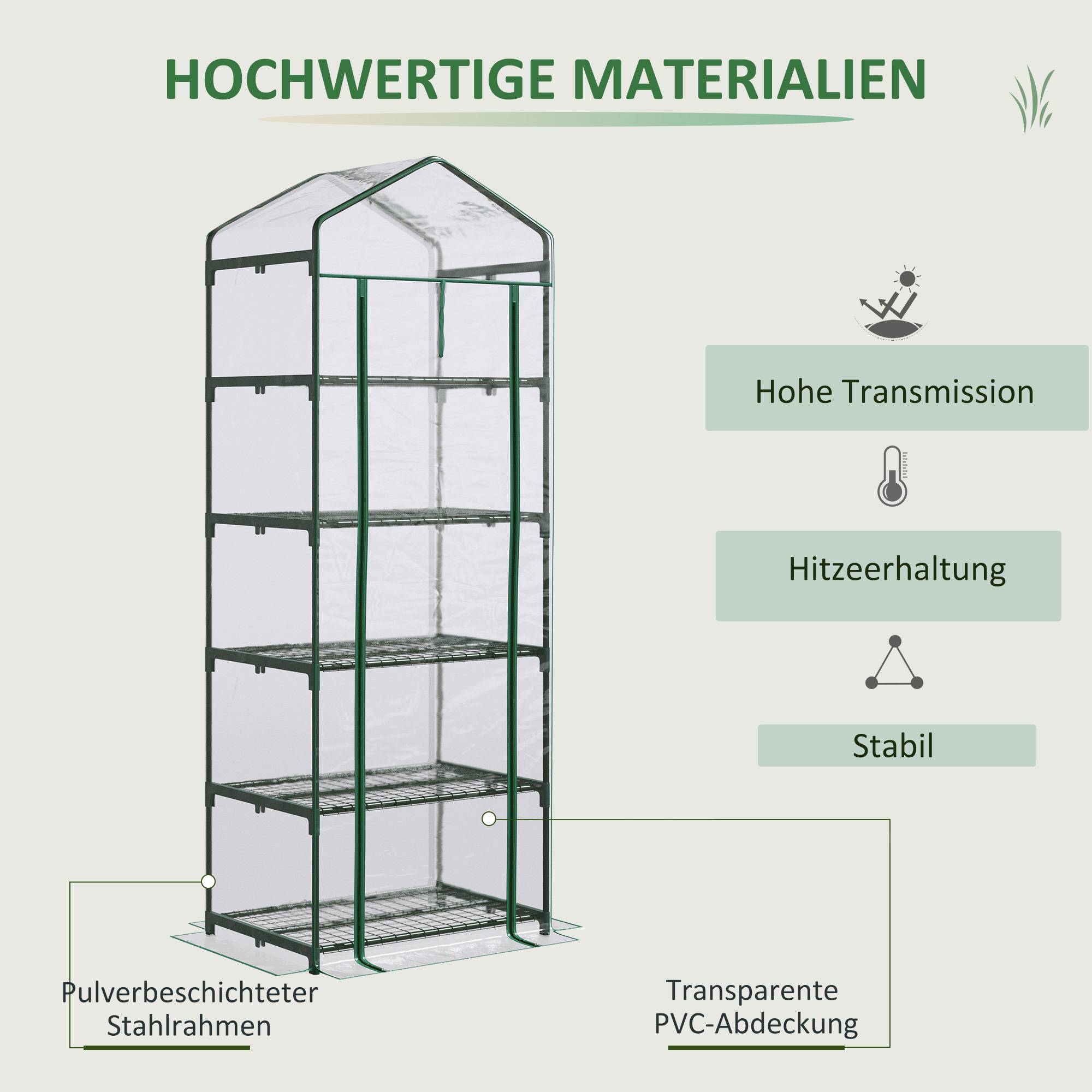 Mini serre verticale acier plastique plantes balcon 5 étagères 69x49x193cm clair - ComfortXL Outdoor Living - Image 6