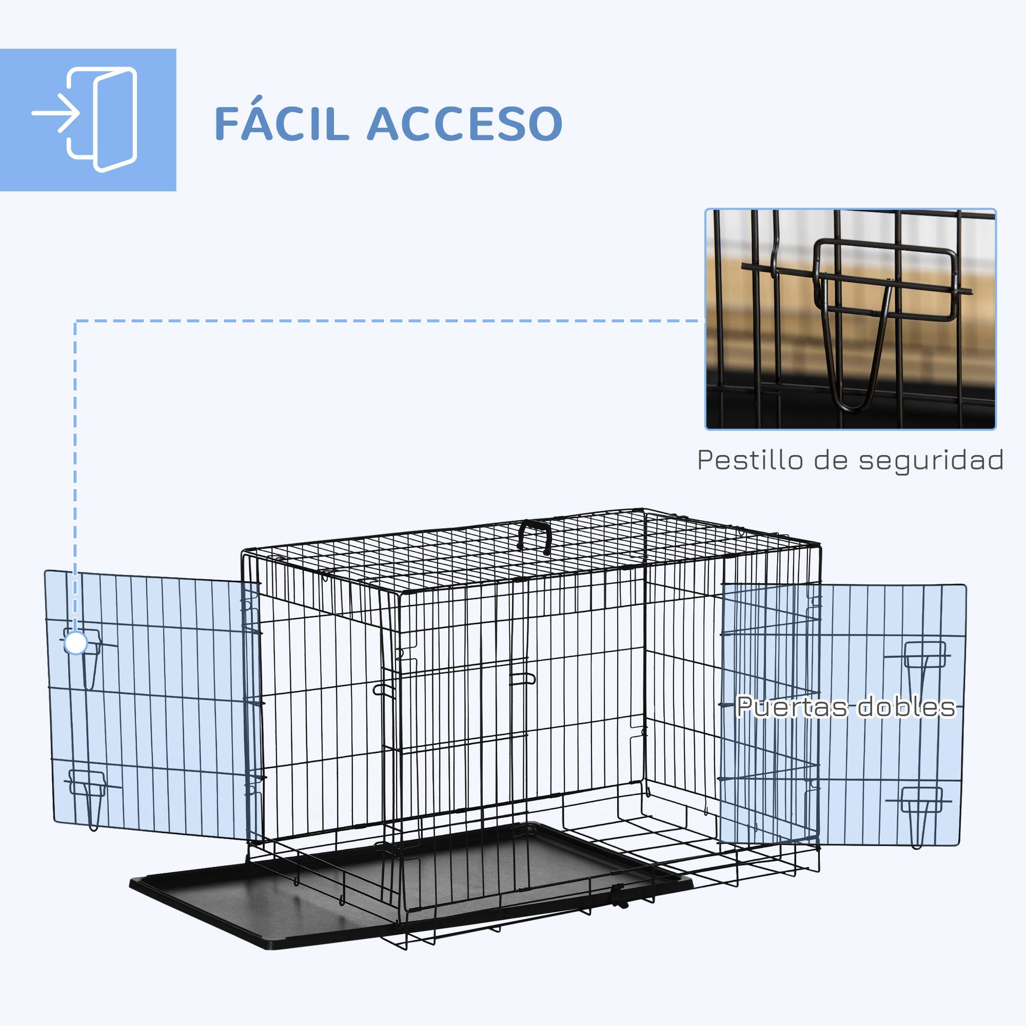 Cage de transport pliable pour chien, avec 2 portes, plateau amovible et poignée de transport, 90 x 57,5 x 62 cm, noire - Image 6