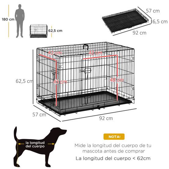 Cage de transport pliable pour chien, avec 2 portes, plateau amovible et poignée de transport, 90 x 57,5 x 62 cm, noire - Image 5