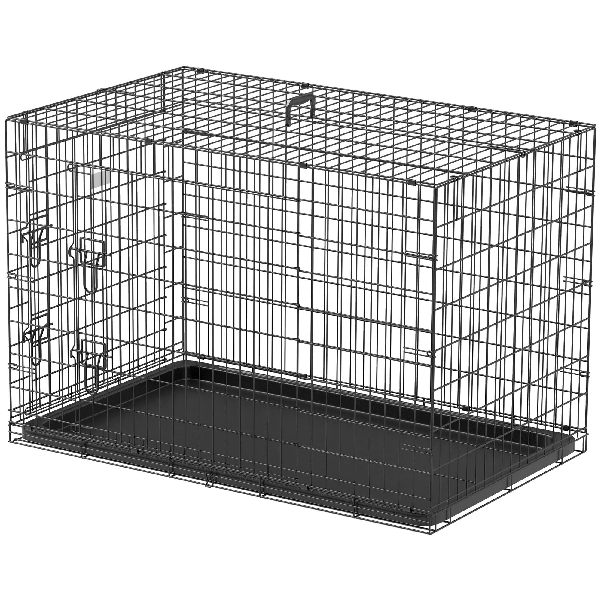 Cage de transport pliable pour chien, avec 2 portes, plateau amovible et poignée de transport, 90 x 57,5 x 62 cm, noire - Image 2