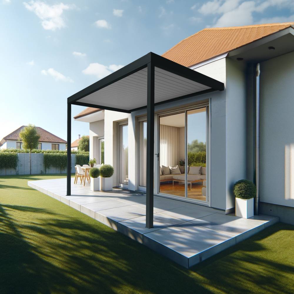 Pergola Bioclimatique AVANOA perpendiculaire 4,051x4,00 M Vérin à Télécommande (Gris anthracite / Blanc) - Alia Productions - Imagen 1