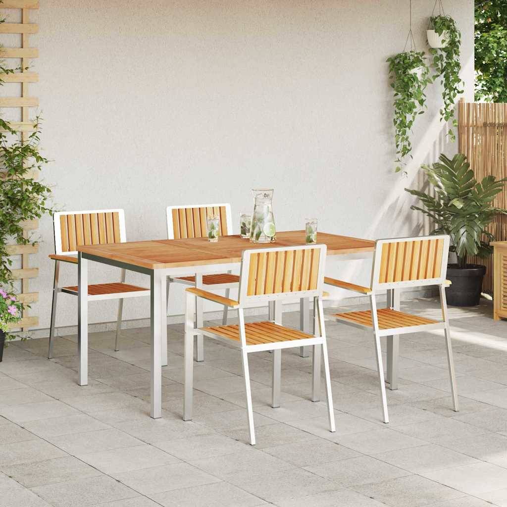 Ensemble de repas extérieur 5 pcs Bois de Teck Massif Marron 150 x 90 x 75 cm - PANGIVO - Image 4