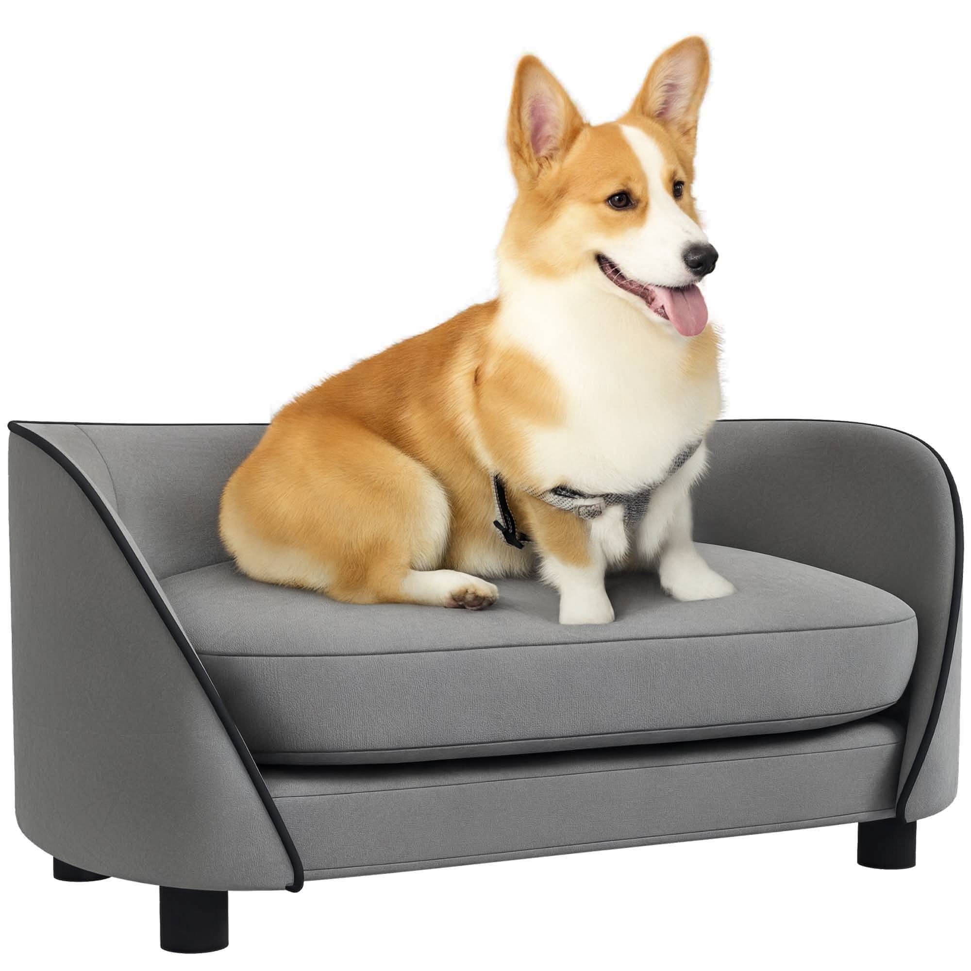 Canapé pour chien avec coussin doux housse amovible et lavable revêtement en velours néerlandais gris