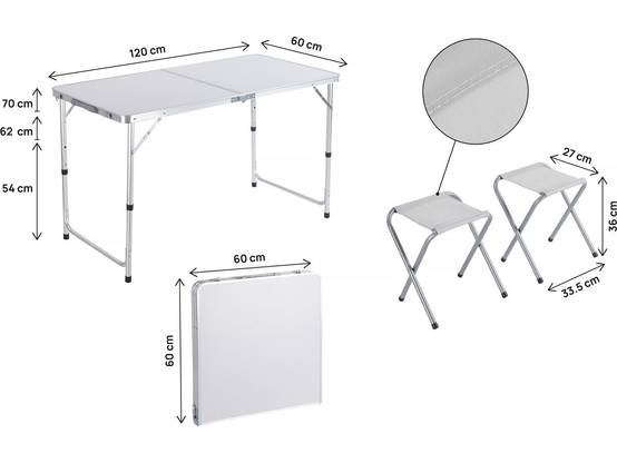 Ensembe Table De Camping Et 4 Tabourets Pliants - 125 X 60 Cm - Blanc -habitat Et Jardin - Image 4