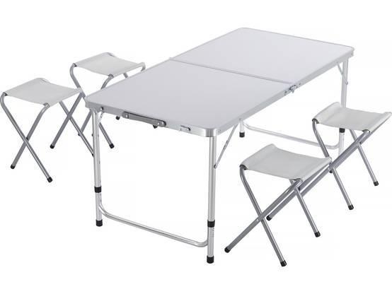 Ensembe Table De Camping Et 4 Tabourets Pliants - 125 X 60 Cm - Blanc -habitat Et Jardin - Image 1