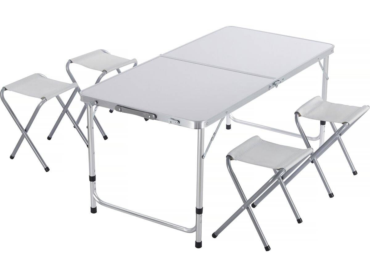Ensembe Table De Camping Et 4 Tabourets Pliants - 125 X 60 Cm - Blanc -habitat Et Jardin - Image 1