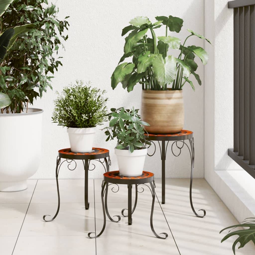Set de 3 Porte-pots Ronds en Céramique Mosaïque pour Décoration Jardin Extérieur Terre Cuite et Blanc – ComfortXL Outdoor Living - Imagen 1