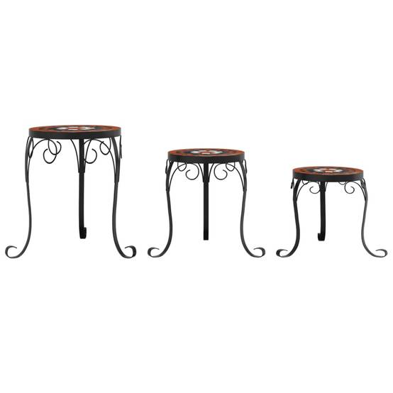 Set de 3 Porte-pots Ronds en Céramique Mosaïque pour Décoration Jardin Extérieur Terre Cuite et Blanc – ComfortXL Outdoor Living - Image 4