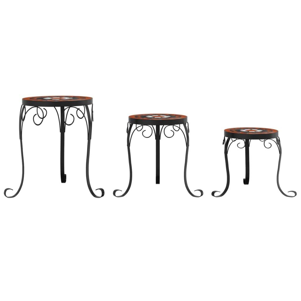 Set de 3 Porte-pots Ronds en Céramique Mosaïque pour Décoration Jardin Extérieur Terre Cuite et Blanc – ComfortXL Outdoor Living - Imagen 4