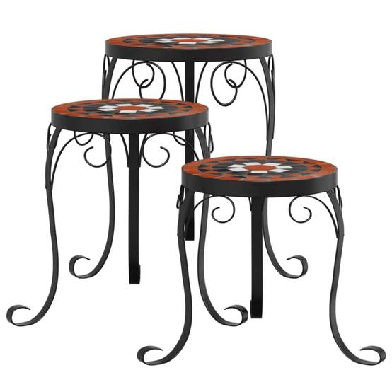 Set de 3 Porte-pots Ronds en Céramique Mosaïque pour Décoration Jardin Extérieur Terre Cuite et Blanc – ComfortXL Outdoor Living - Image 2