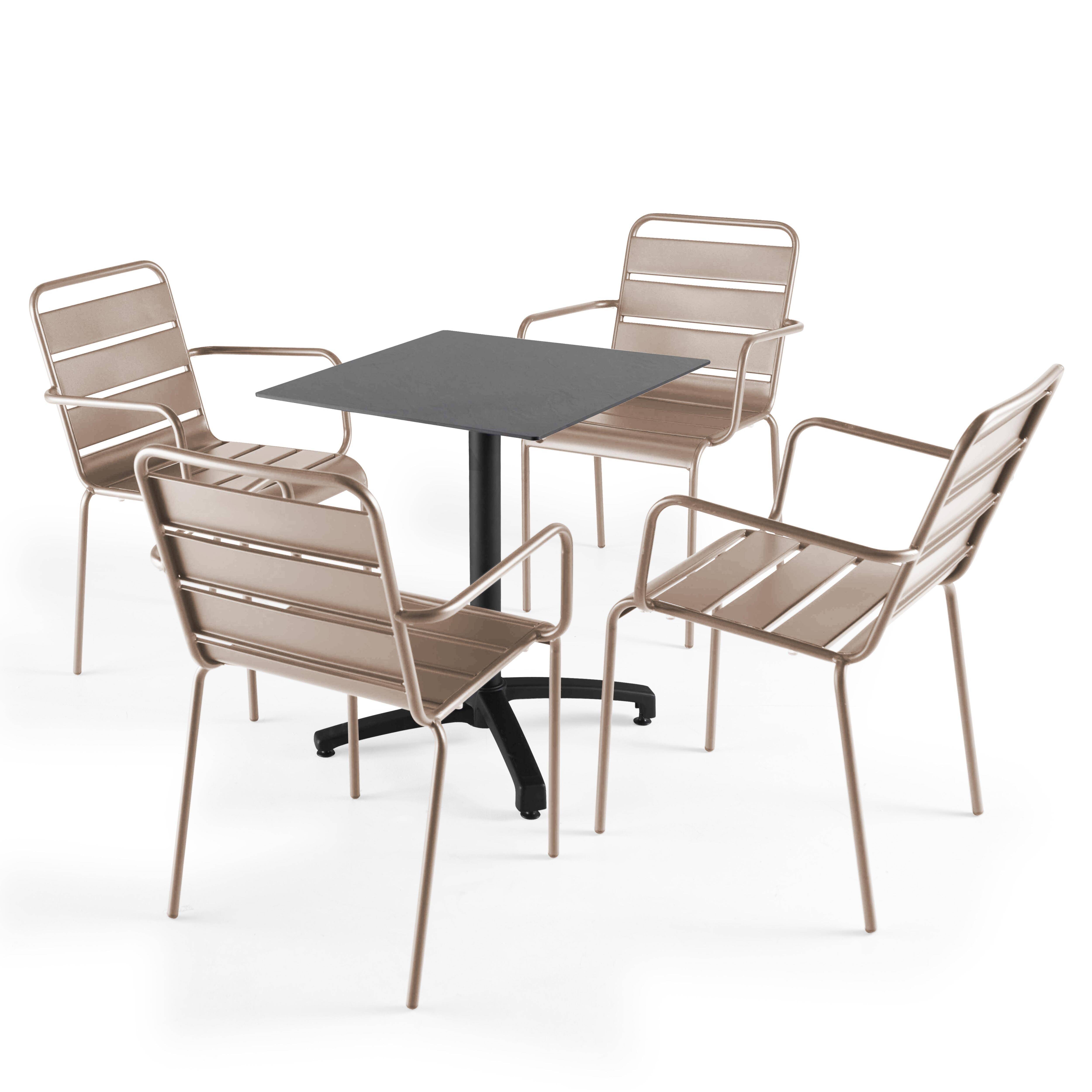 Oviala - Ensemble table de terrasse stratifié ardoise gris et 4 fauteuils taupe - Oviala - Imagen 1