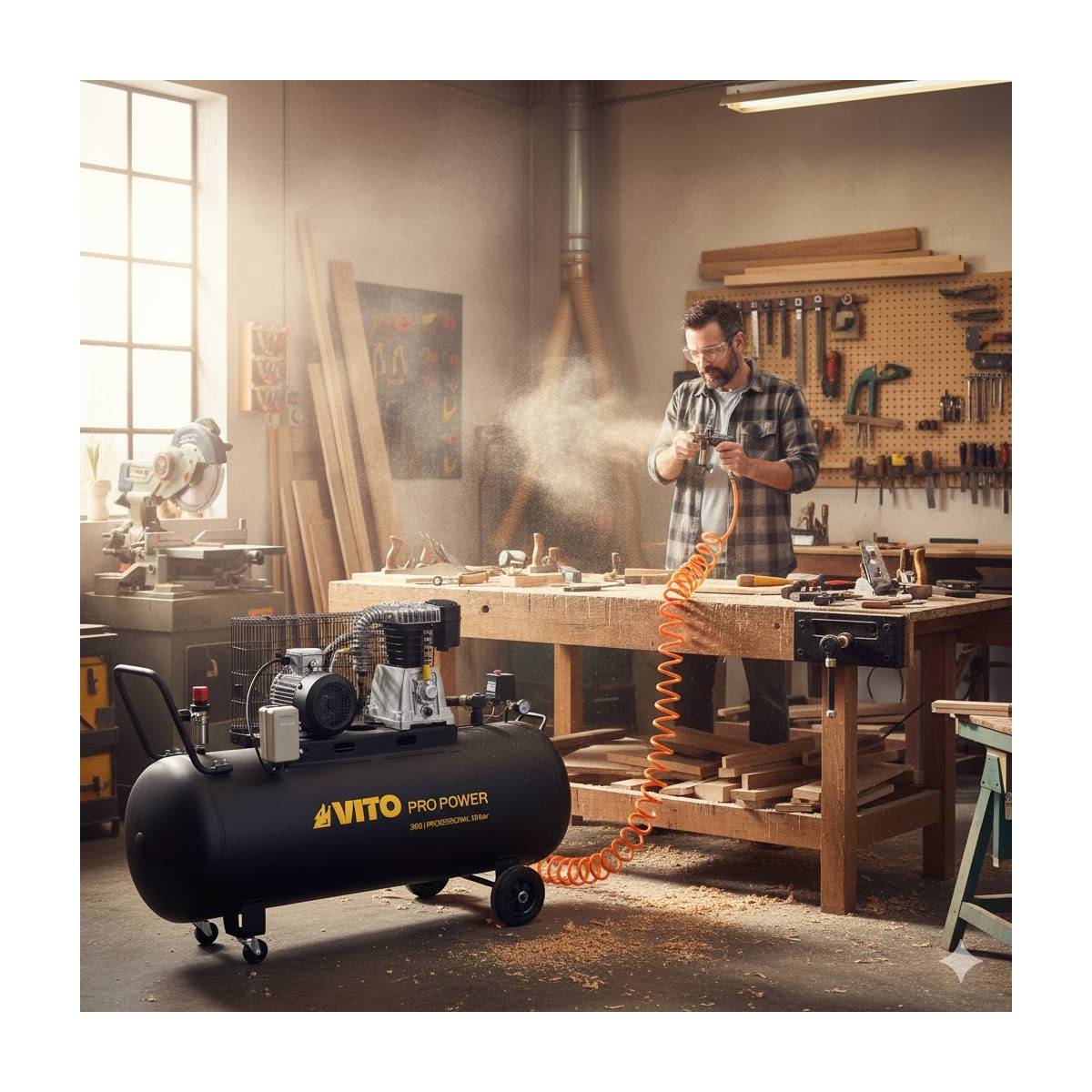Compresseur d'air 300L Courroie 10 Bar 4000W 5.5CV 500L/min 380V VITO - Imagen 7