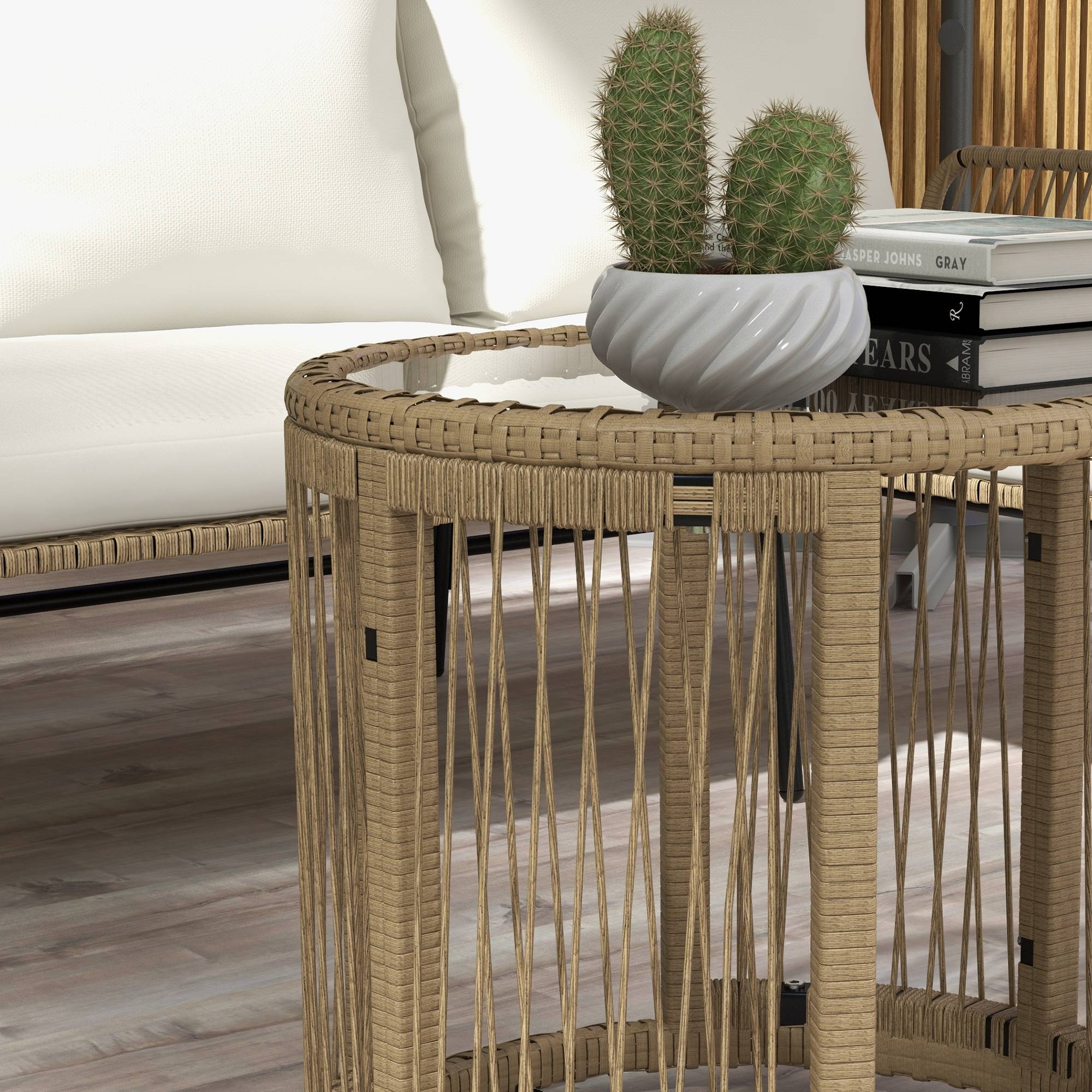Set de mobilier de jardin 3 pièces avec transat, canapé 2 places et table Rattan Crème - PANGIVO - Image 8