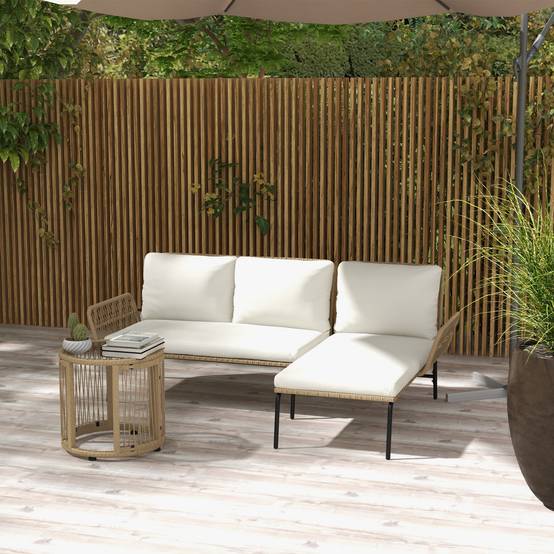 Set de mobilier de jardin 3 pièces avec transat, canapé 2 places et table Rattan Crème - PANGIVO - Image 2