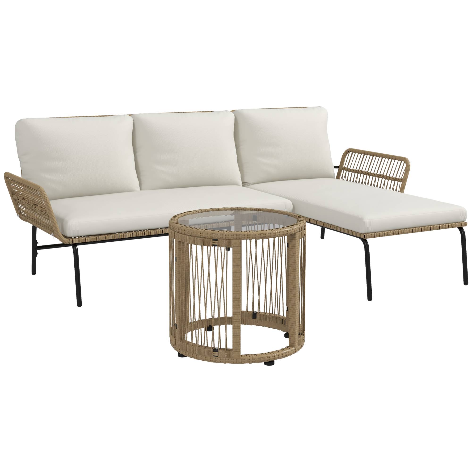 Set de mobilier de jardin 3 pièces avec transat, canapé 2 places et table Rattan Crème - PANGIVO - Image 1