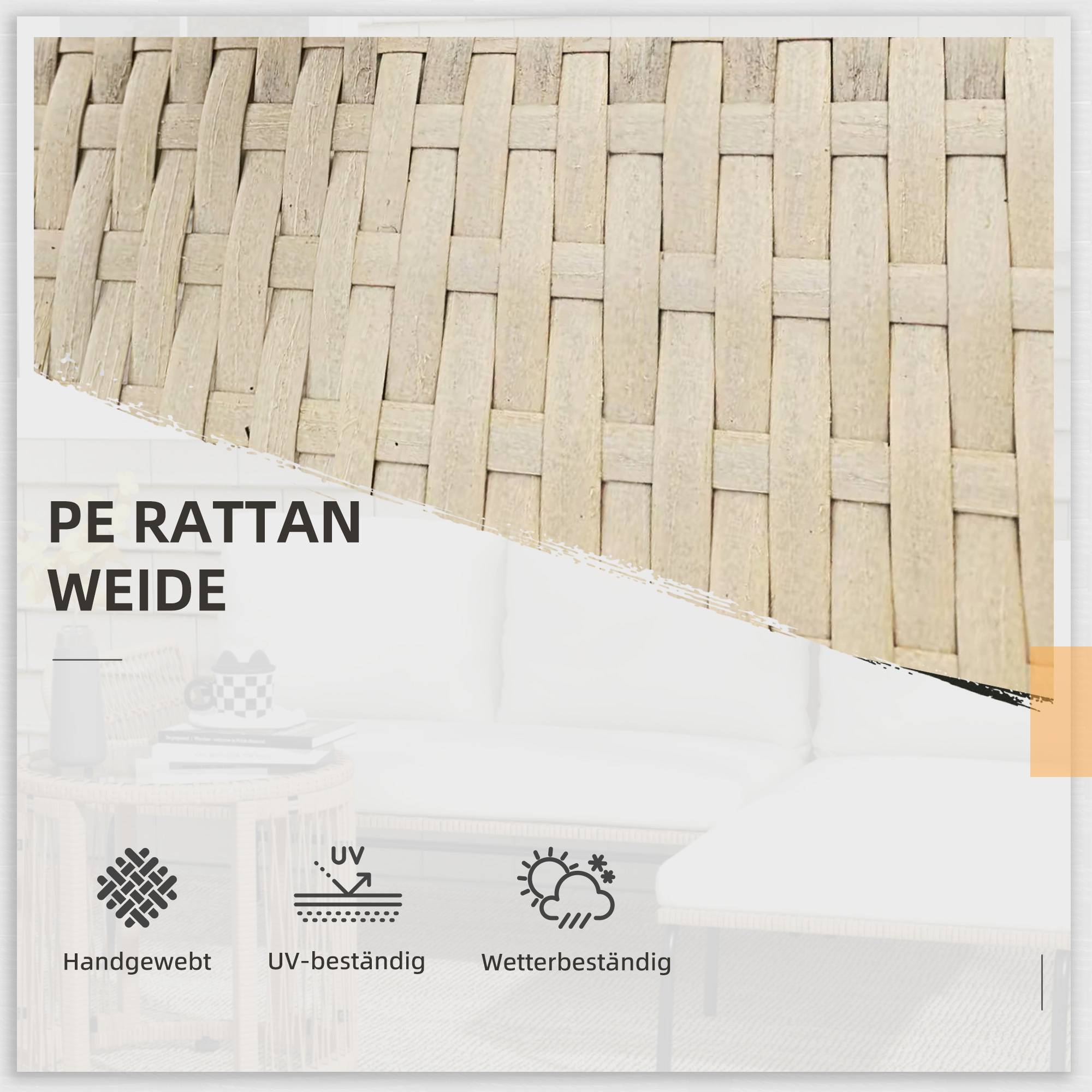 Set de mobilier de jardin 3 pièces avec transat, canapé 2 places et table Rattan Crème - PANGIVO - Image 4