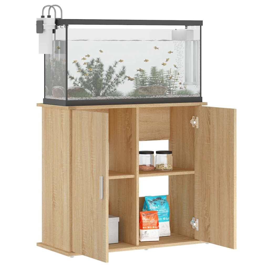 Meuble Aquarium Compact Rangement Fermé Bois d'ingénierie Chêne Sonoma 81 cm - ComfortXL Outdoor Living - Image 4