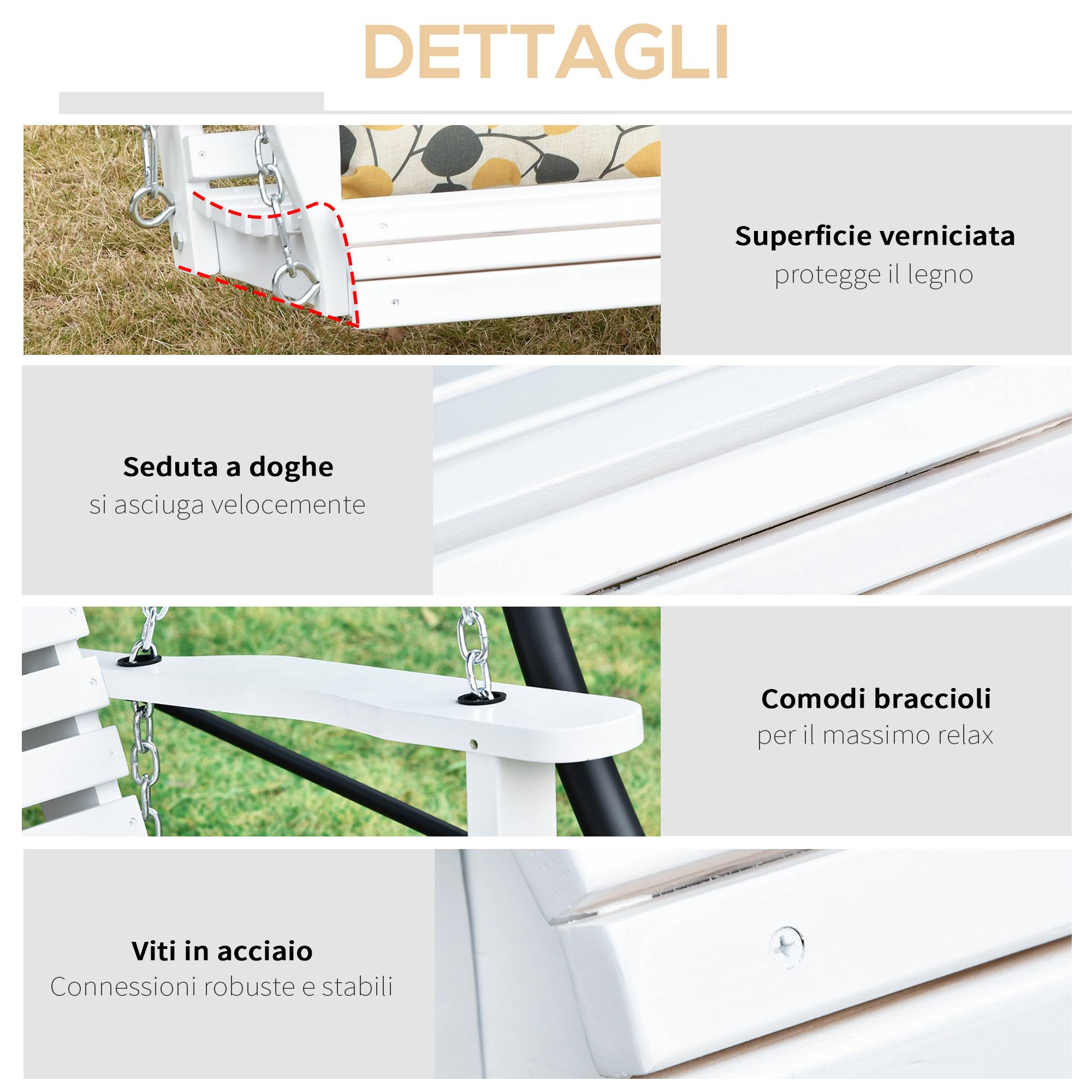 Balancelle suspendue bois massif jardin extérieur table centrale 150x75x53cm blanc - ComfortXL Outdoor Living - Image 9